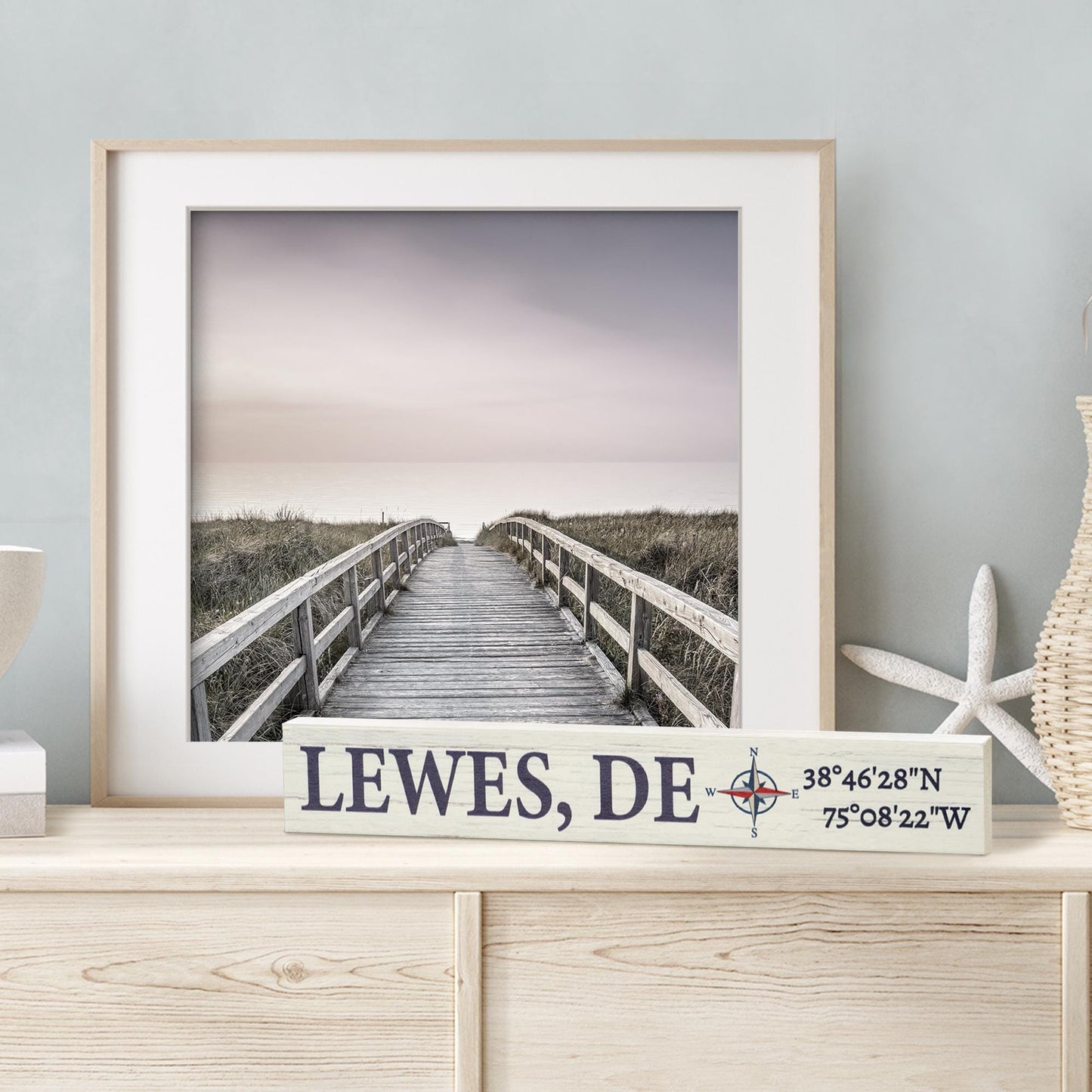 Lewes Delaware Sign: Compass Coordinates, Coastal Decor