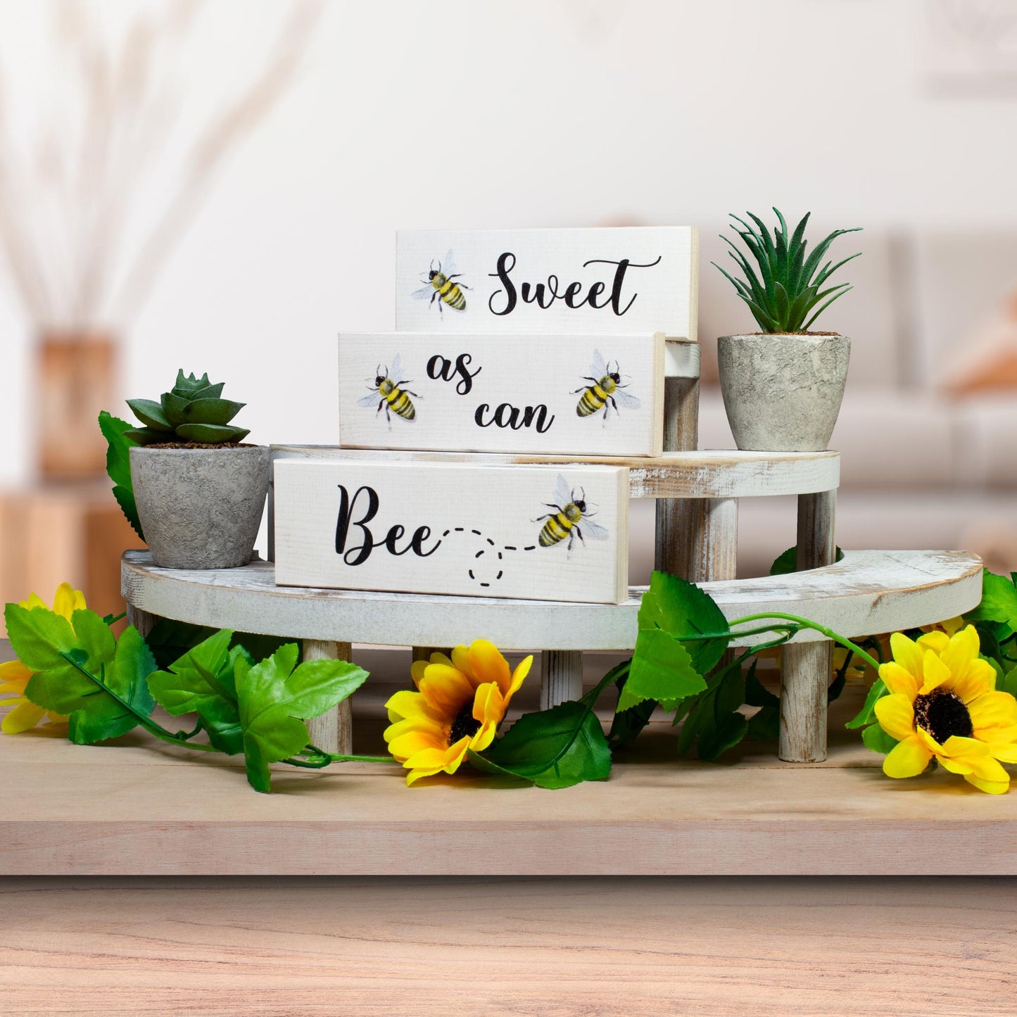 Honey Bee Tiered Tray Decor: Sweet As Can Bee Wooden Sign Set