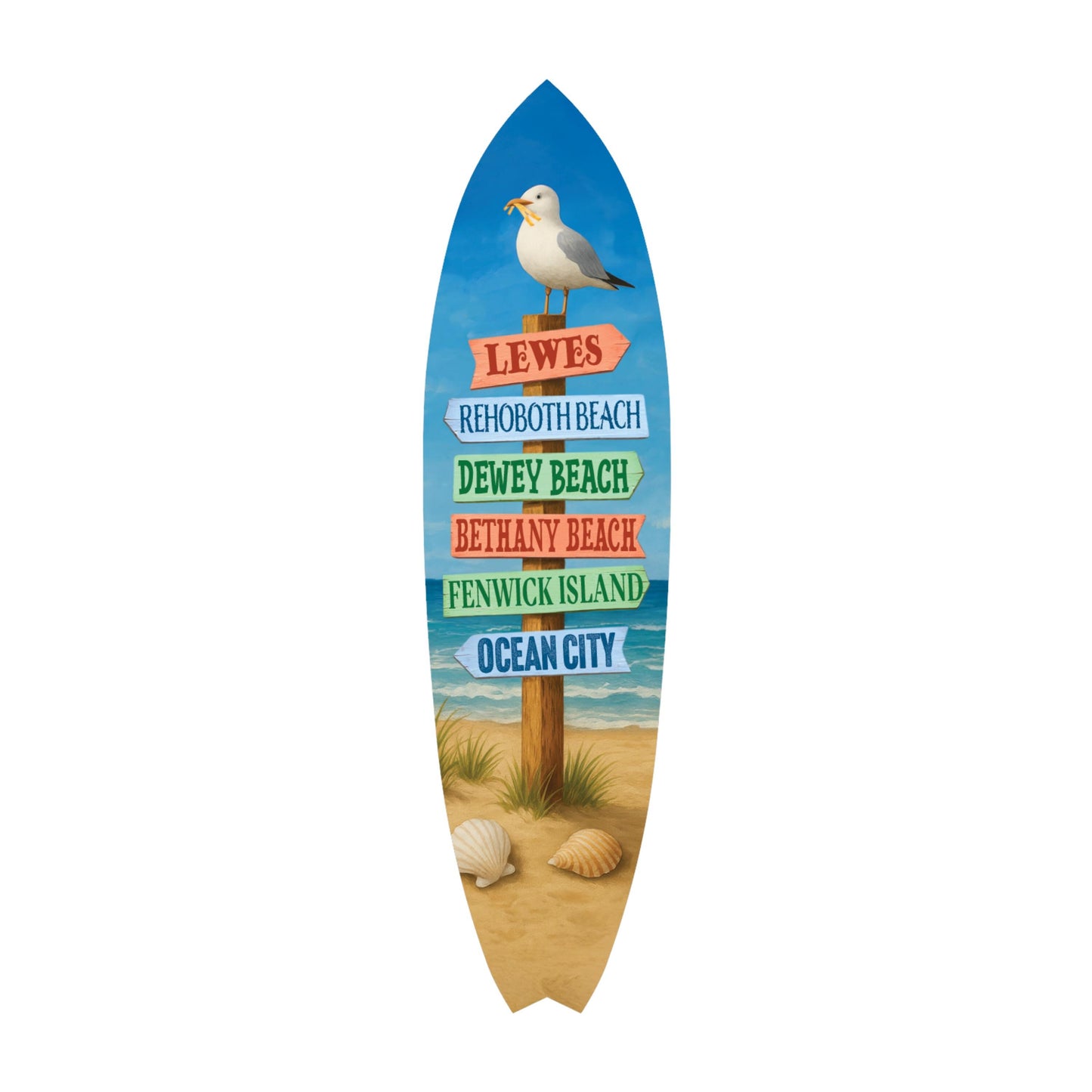 Delaware Beaches Surfboard Wall Art – Coastal Directional Sign Nautical Decor