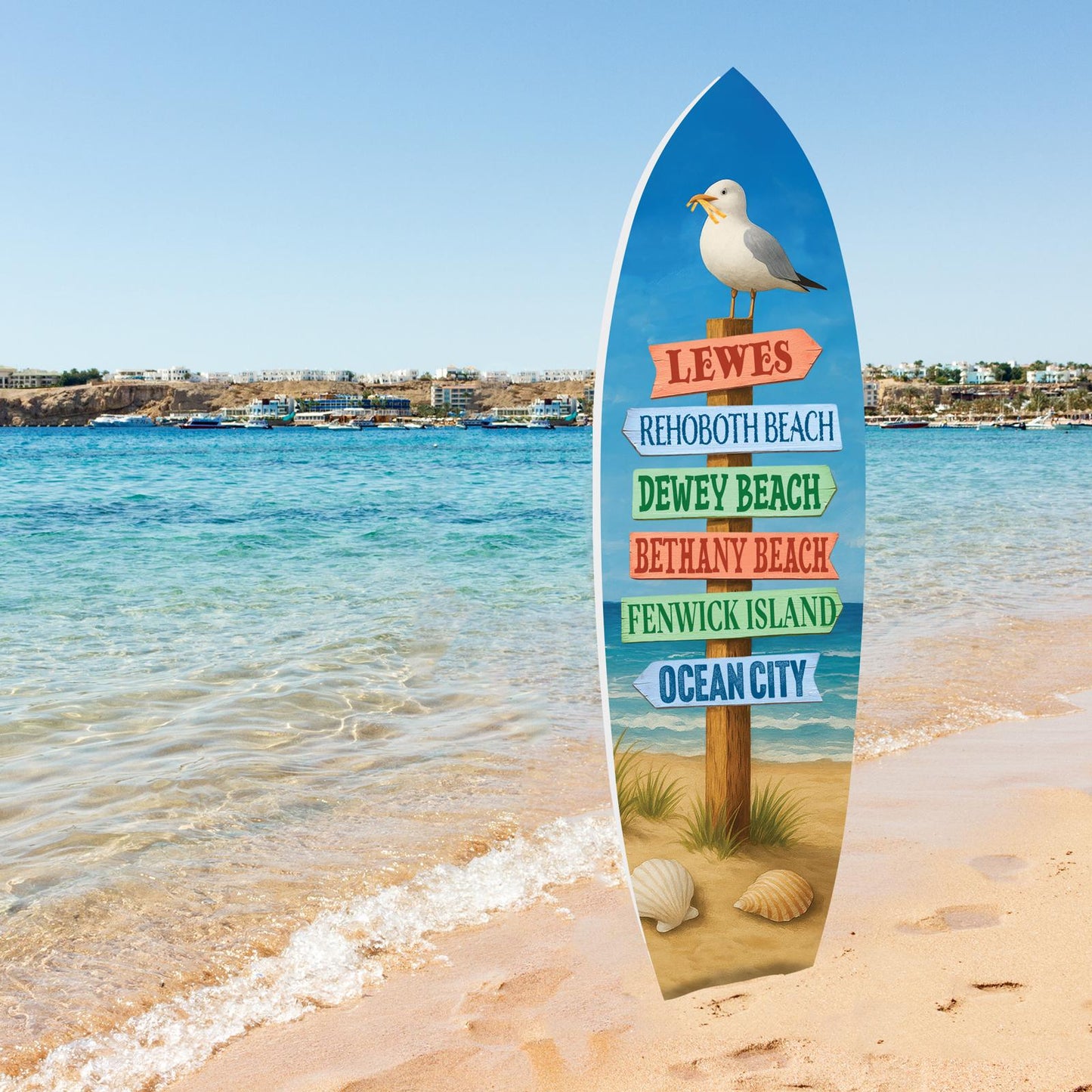 Delaware Beaches Surfboard Wall Art – Coastal Directional Sign Nautical Decor