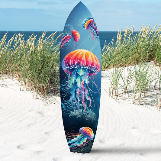 Jellyfish Surfboard Wall Art: Weatherproof Coastal Ocean Decor