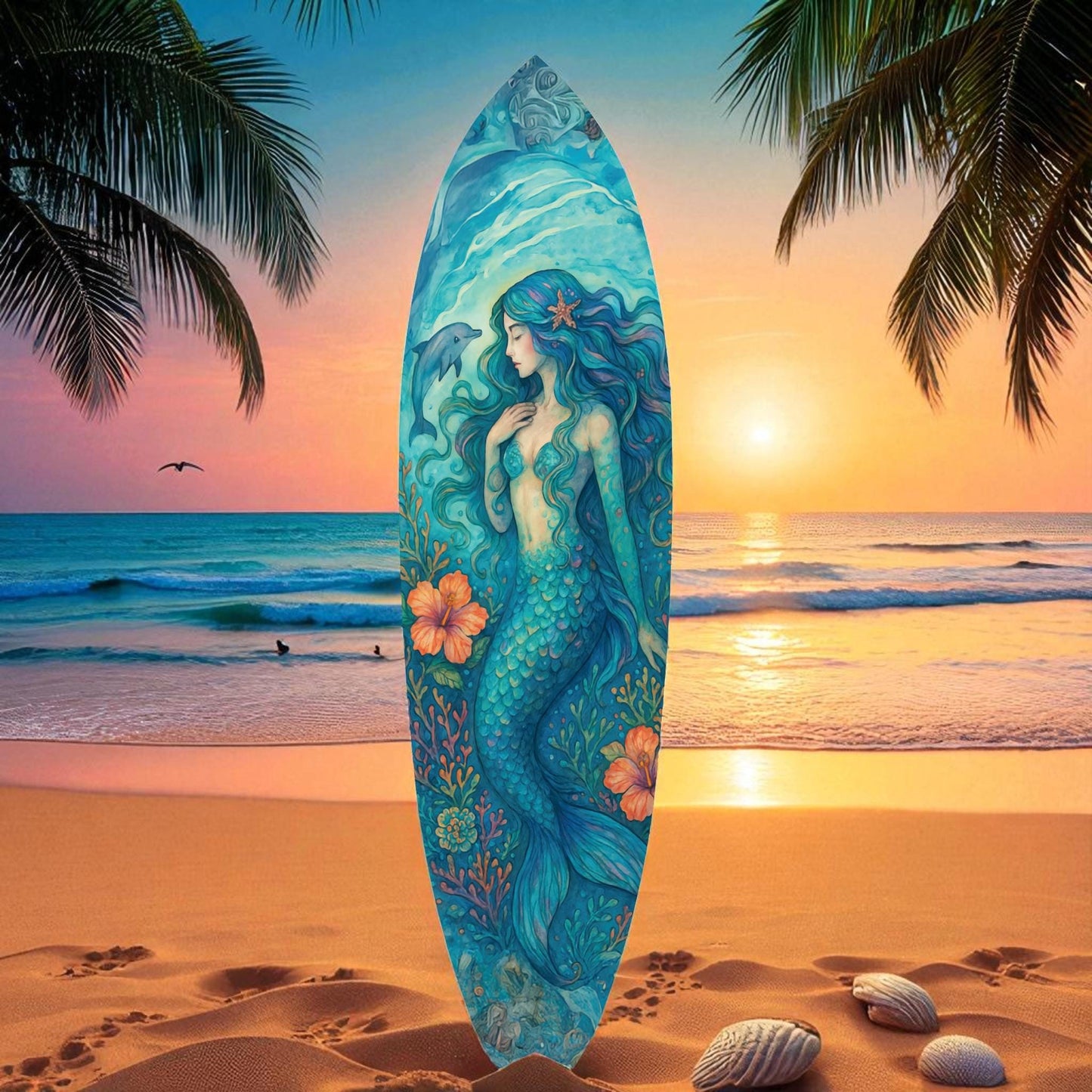 Mermaid Surfboard Wall Art | Coastal Beach House Decor