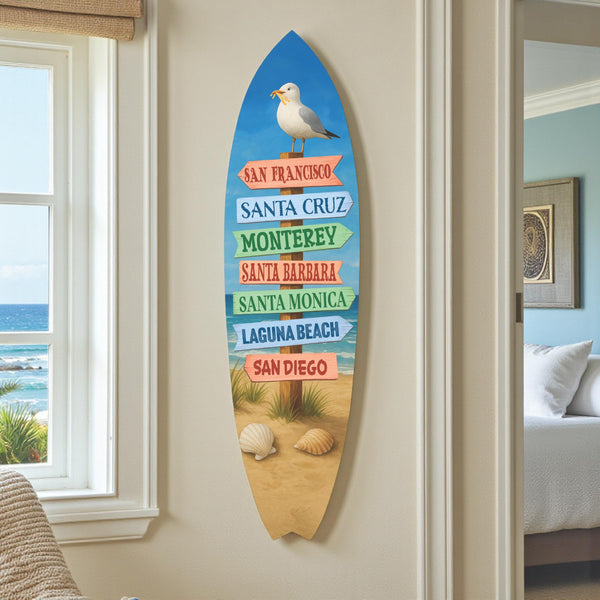 San Francisco California Surfboard Wall Art: Beach Towns Sign Coastal Decor