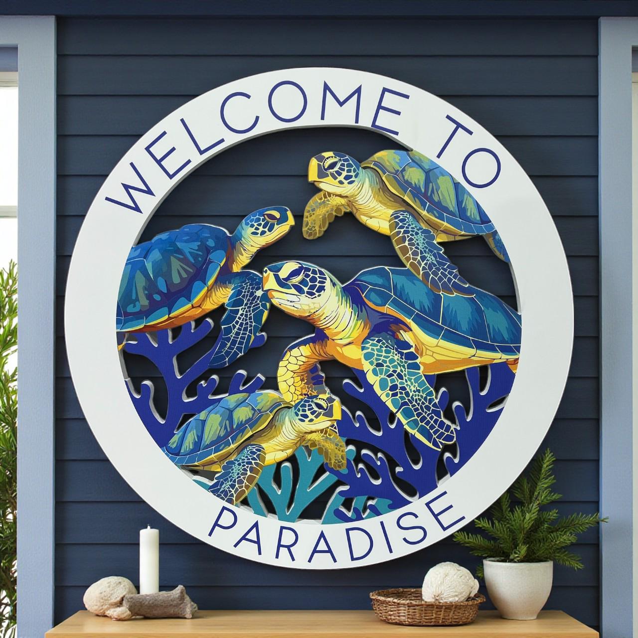 Outdoor Turtle Wall Art: Personalized Beach House Decor, Weather-Resistant PVC Indoor Outdoor