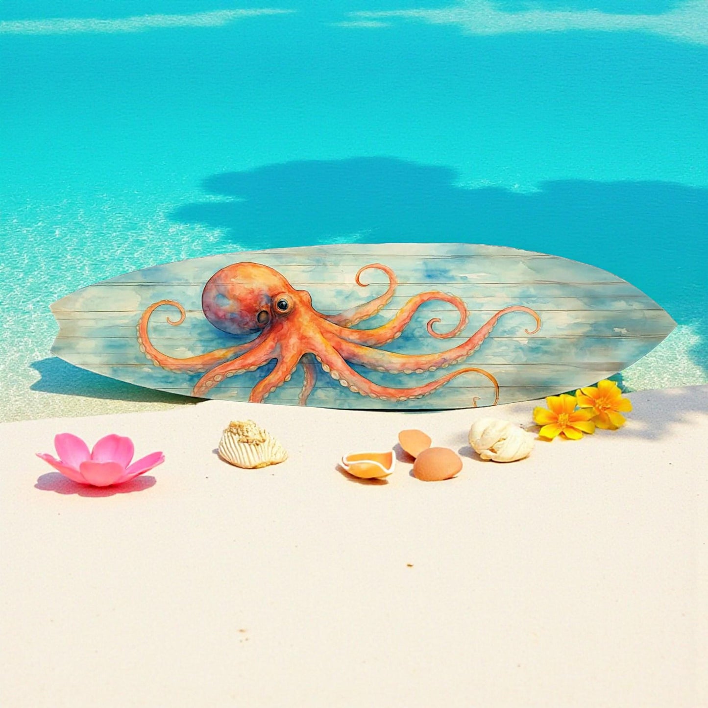 Octopus Surfboard Wall Art – Coastal Nautical Decor, PVC Outdoor Beach Sign, Ocean Lover Gift