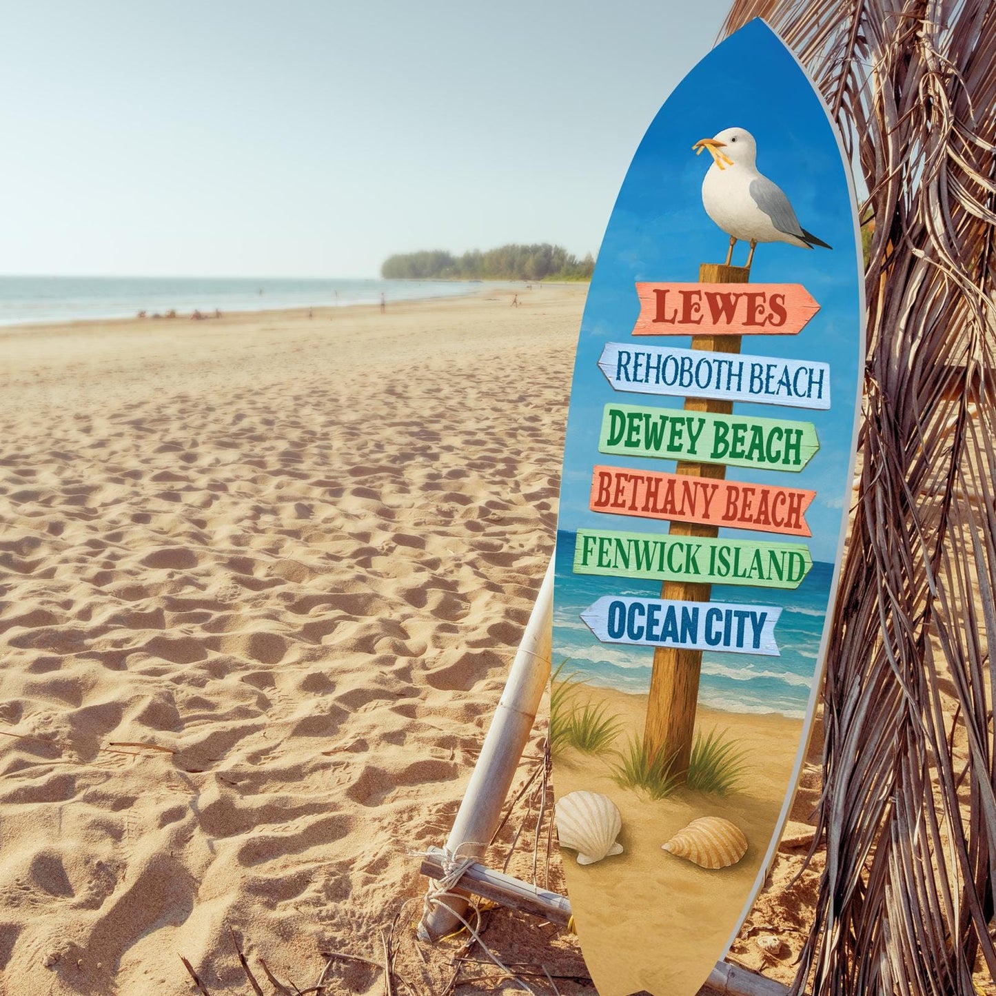 Delaware Beaches Surfboard Wall Art – Coastal Directional Sign Nautical Decor
