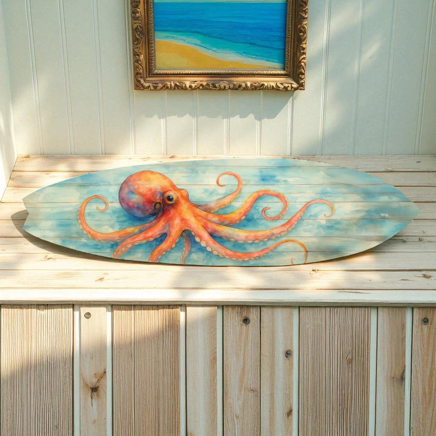 Octopus Surfboard Wall Art – Coastal Nautical Decor, PVC Outdoor Beach Sign, Ocean Lover Gift