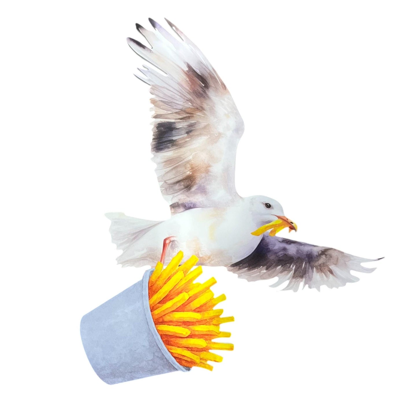 Seagull with French Fries Sign: Outdoor PVC Beach Wall Art, Coastal Decor