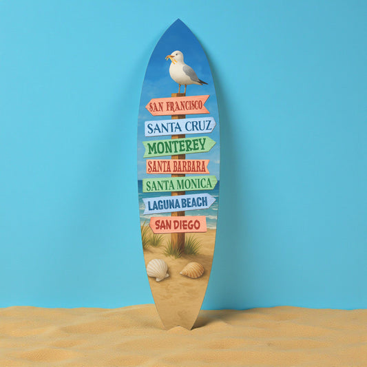San Francisco California Surfboard Wall Art: Beach Towns Sign Coastal Decor