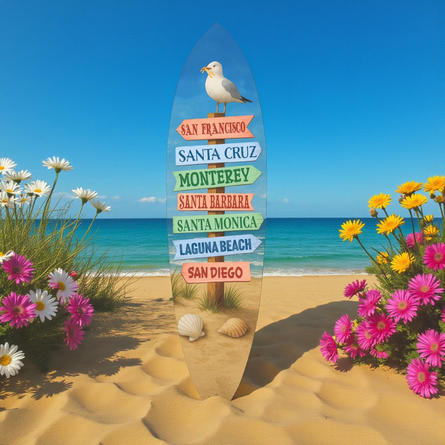 San Francisco California Surfboard Wall Art: Beach Towns Sign Coastal Decor