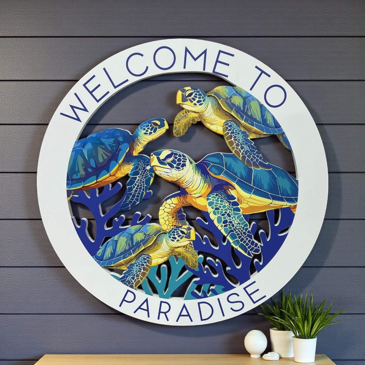 Outdoor Turtle Wall Art: Personalized Beach House Decor, Weather-Resistant PVC Indoor Outdoor