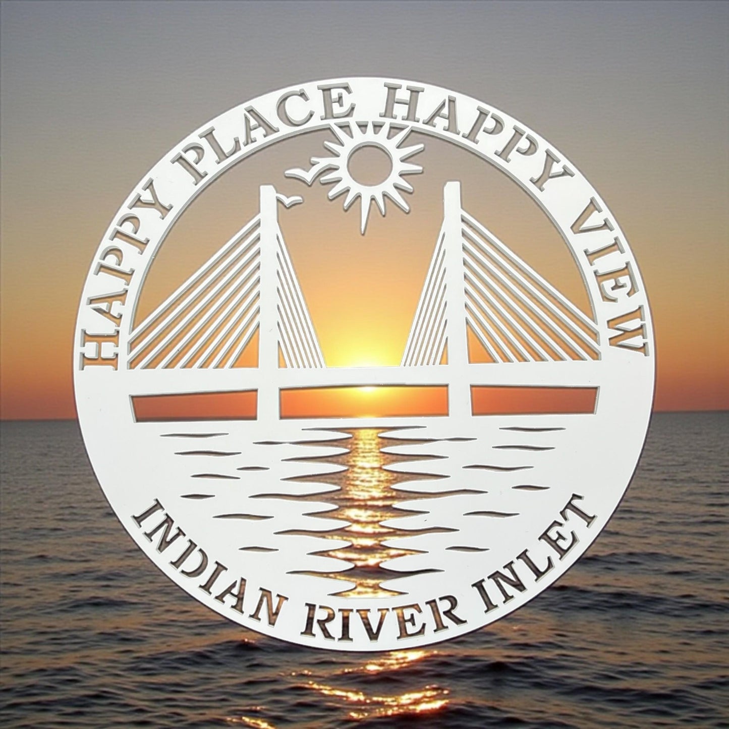 Delaware Coastal Wall Art, Happy Place Happy View Indian River Inlet Bridge Outdoor PVC