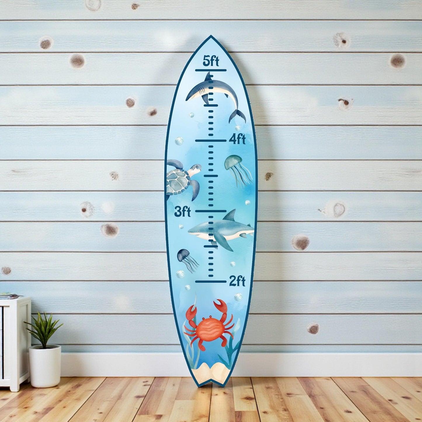 Surfboard Growth Chart for Kids, Ocean Nursery Height Chart, Personalized Beach Growth Chart, Sharks and Turtles