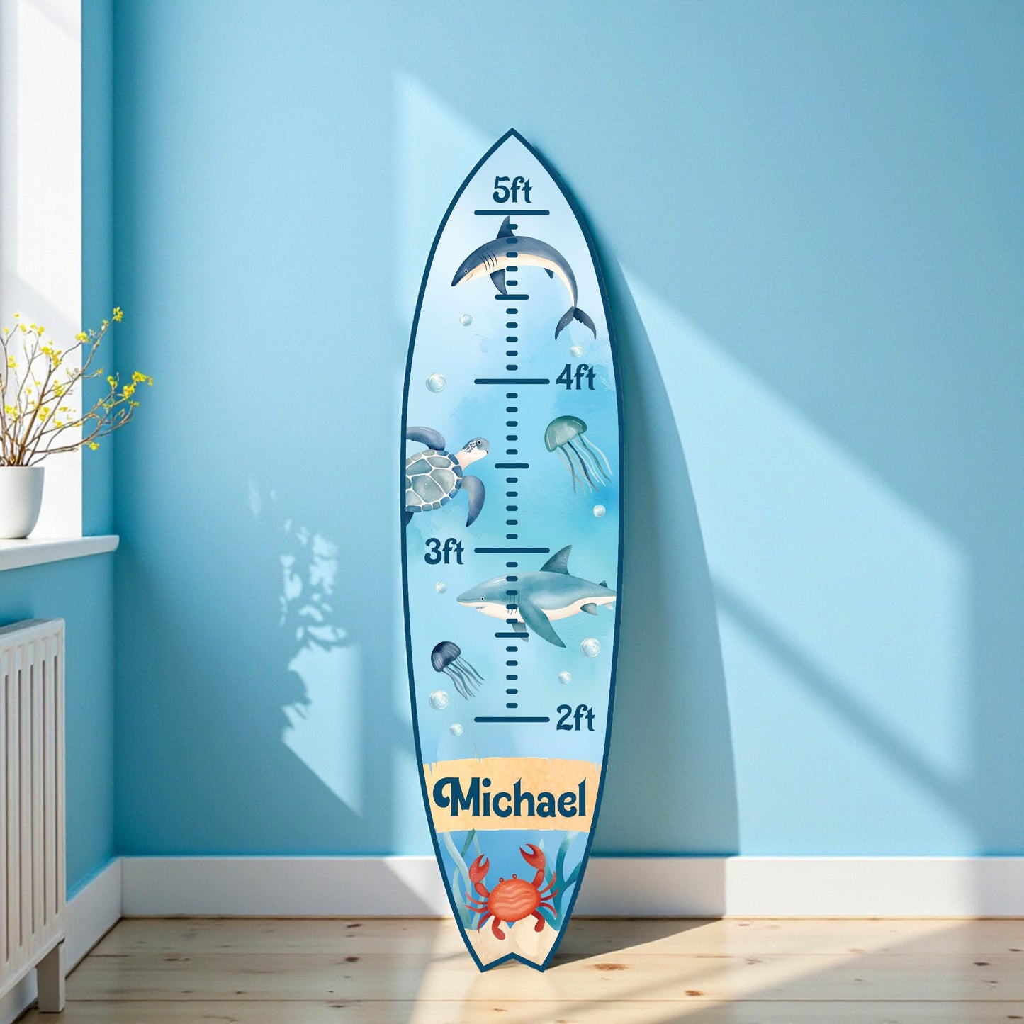 Surfboard Growth Chart for Kids, Ocean Nursery Height Chart, Personalized Beach Growth Chart, Sharks and Turtles