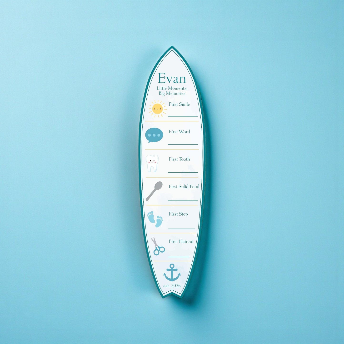 Baby Milestone Surfboard, Baby Firsts Keepsake Board, Nursery Wall Decor, Coastal Baby Milestones Sign, Baby Shower Gift