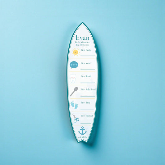 Baby Milestone Surfboard, Baby Firsts Keepsake Board, Nursery Wall Decor, Coastal Baby Milestones Sign, Baby Shower Gift