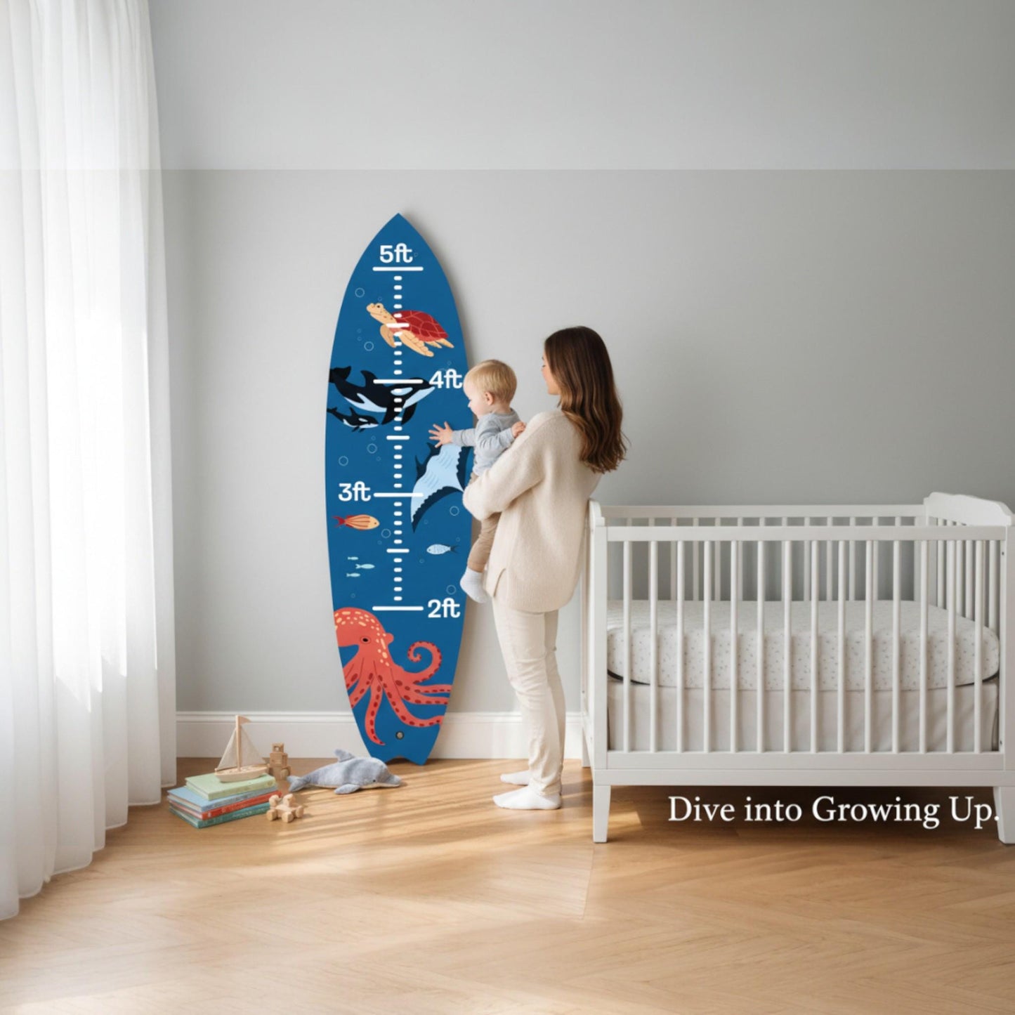 Underwater Surfboard Growth Chart, Ocean Height Chart for Kids, Personalized Nautical Growth Chart, Beach Baby