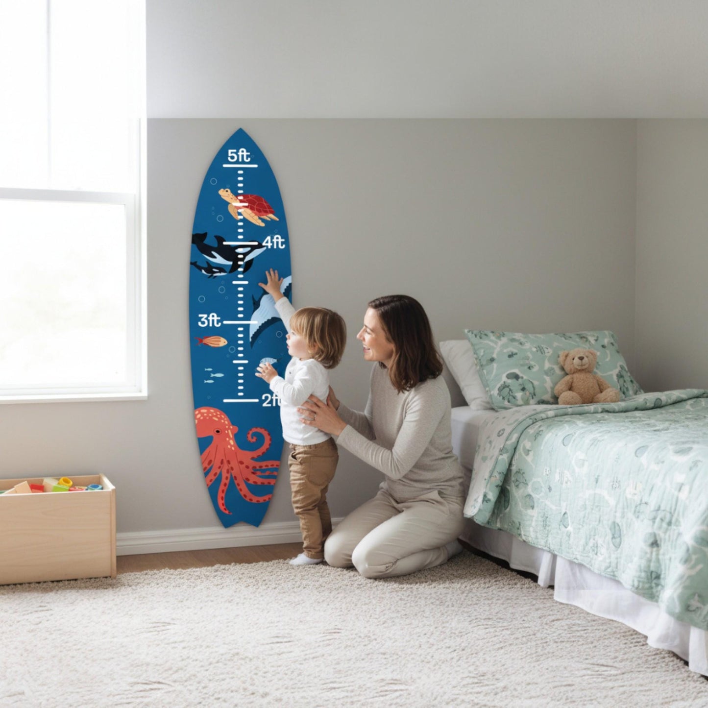 Underwater Surfboard Growth Chart, Ocean Height Chart for Kids, Personalized Nautical Growth Chart, Beach Baby