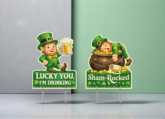 St. Patrick’s Day Gnome Yard Sign Set – Premium PVC Outdoor Decor | 12” Tall + Metal Stakes | Reusable Lawn Decorations