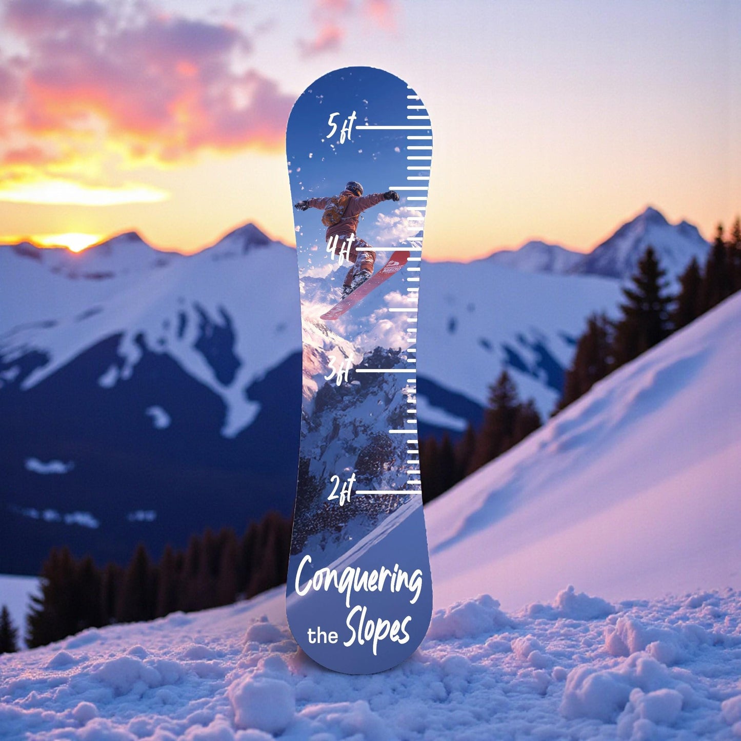 Snowboard Height Chart | Modern Kids Growth Chart and Room Decor | Personalized Name Sign | Indoor Outdoor PVC, Custom