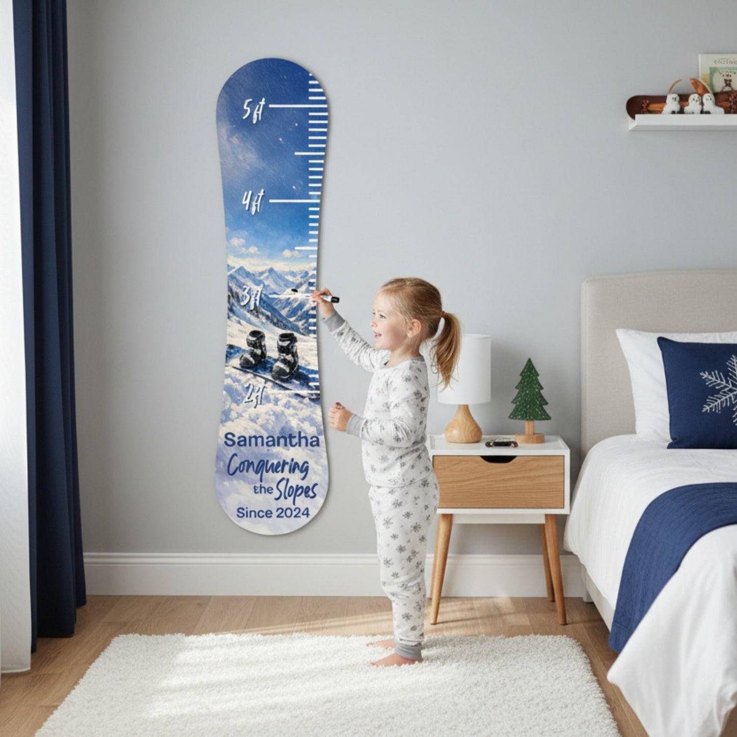 Personalized Growth Chart | Snowboard Height with Ski Boots | Kids Size Tracker | Lodge Nursery Decor | Indoor Outdoor PVC