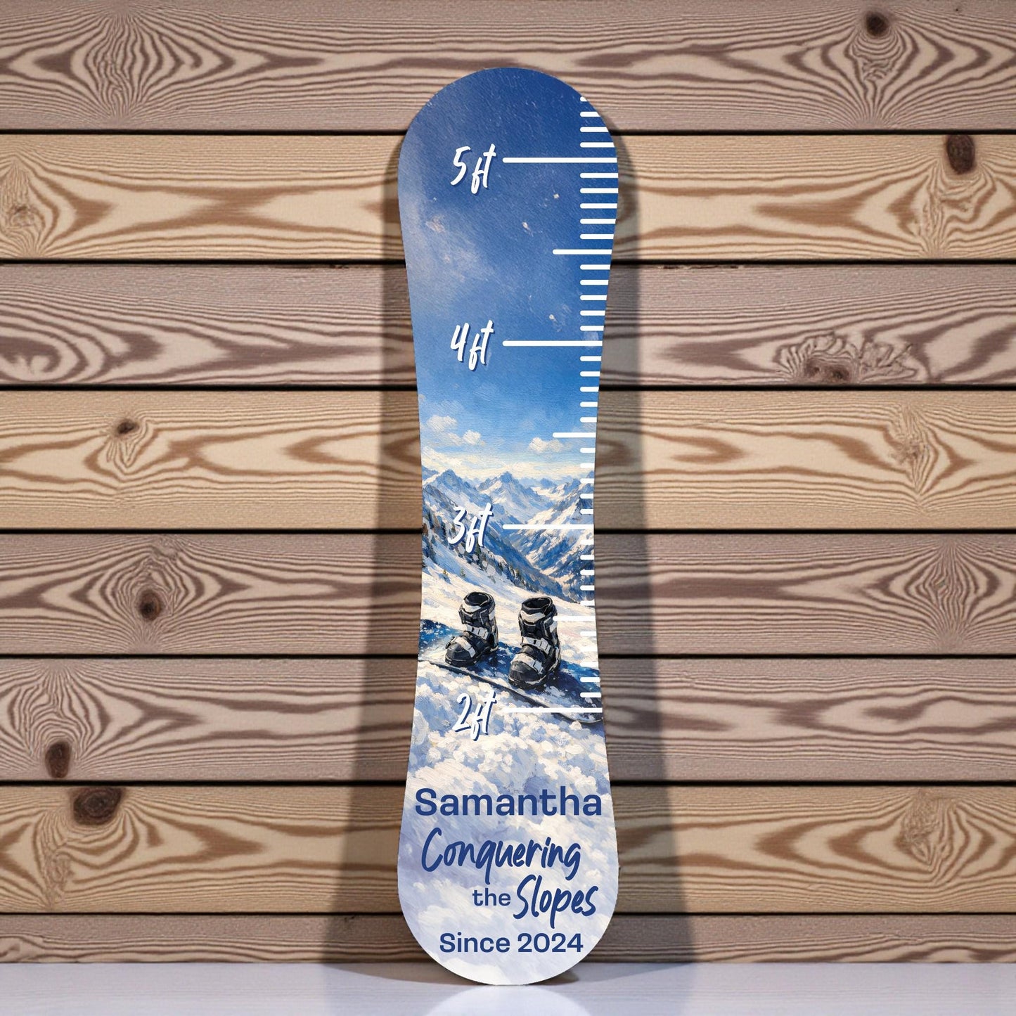 Personalized Growth Chart | Snowboard Height with Ski Boots | Kids Size Tracker | Lodge Nursery Decor | Indoor Outdoor PVC