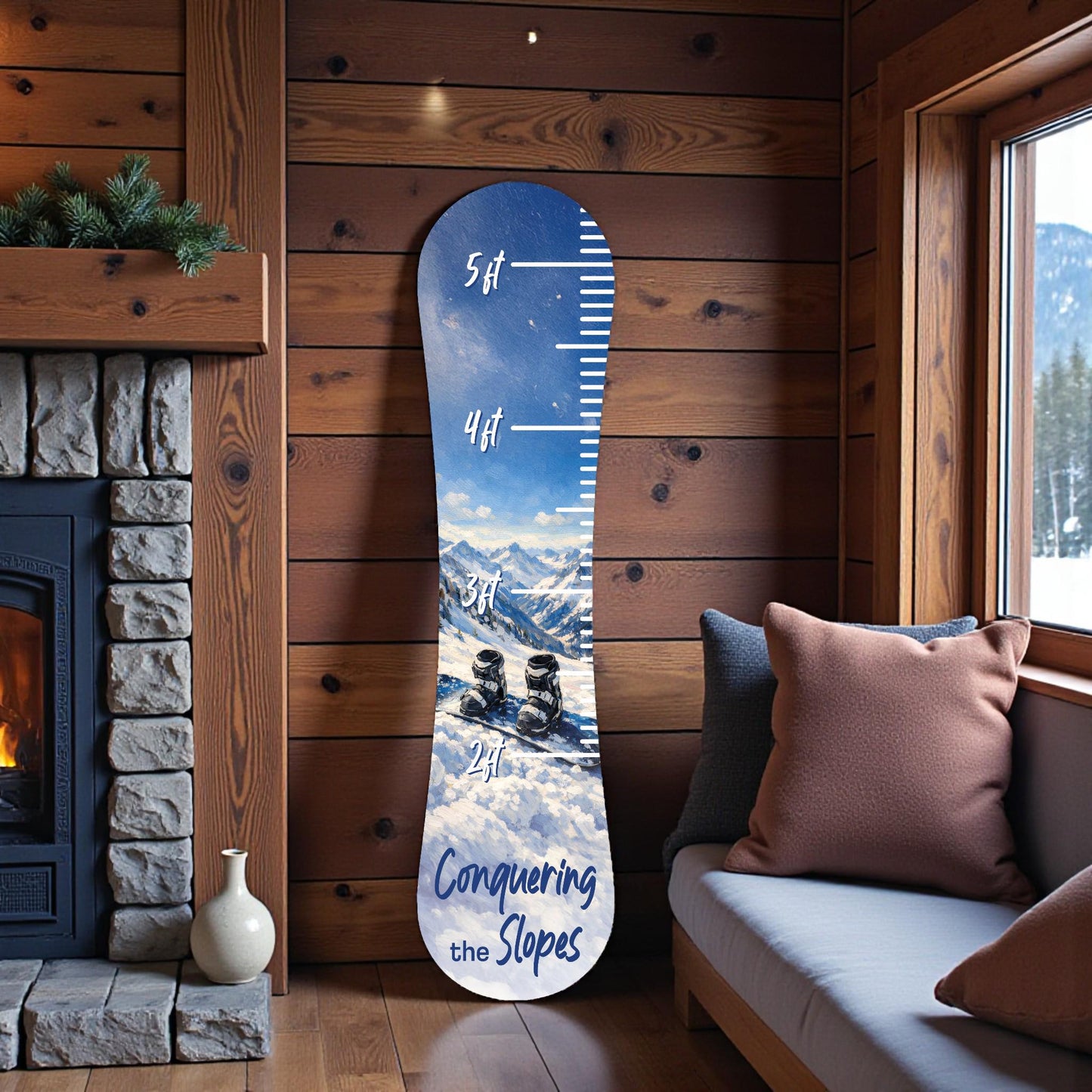 Personalized Growth Chart | Snowboard Height with Ski Boots | Kids Size Tracker | Lodge Nursery Decor | Indoor Outdoor PVC