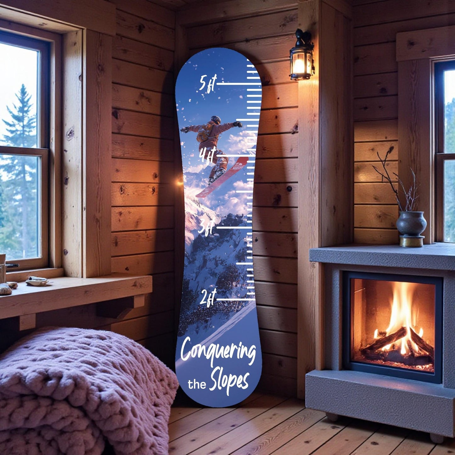 Snowboard Height Chart | Modern Kids Growth Chart and Room Decor | Personalized Name Sign | Indoor Outdoor PVC, Custom