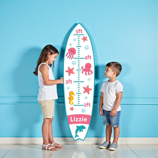 Surfboard Growth Chart for Kids, Ocean Nursery Height Chart, Beach Growth Chart, Starfish and Octopus, Personalized Kids Gift