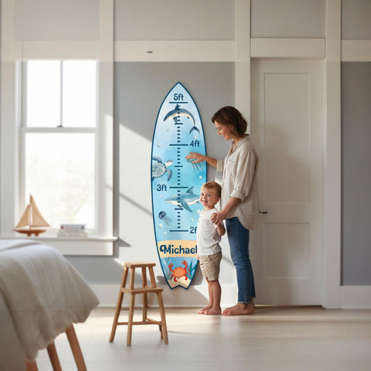 Surfboard Growth Chart for Kids, Ocean Nursery Height Chart, Personalized Beach Growth Chart, Sharks and Turtles