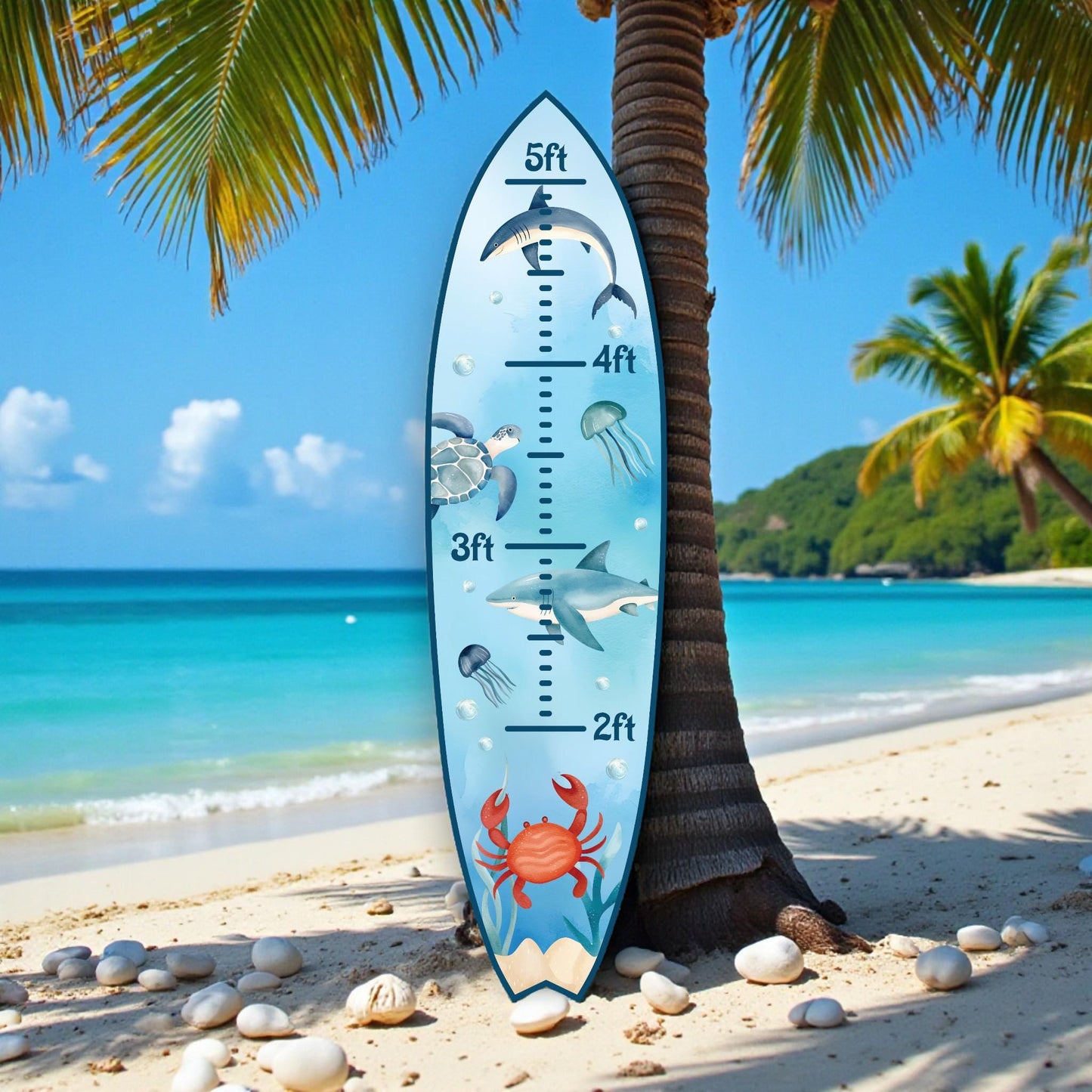 Surfboard Growth Chart for Kids, Ocean Nursery Height Chart, Personalized Beach Growth Chart, Sharks and Turtles
