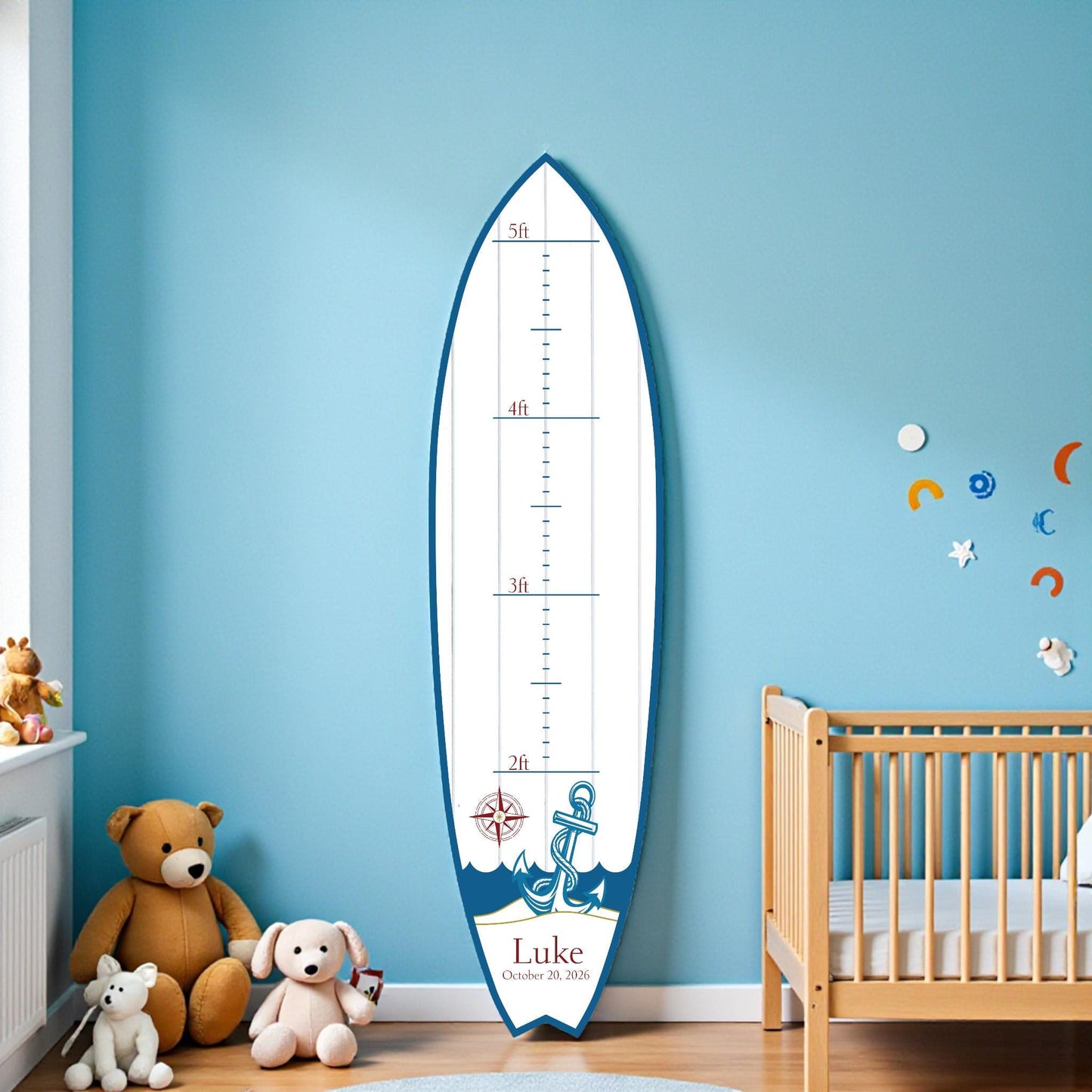 Surfboard Growth Chart for Kids, Nautical Height Chart, Personalized Coastal Growth Chart, Indoor Outdoor, Beach Theme