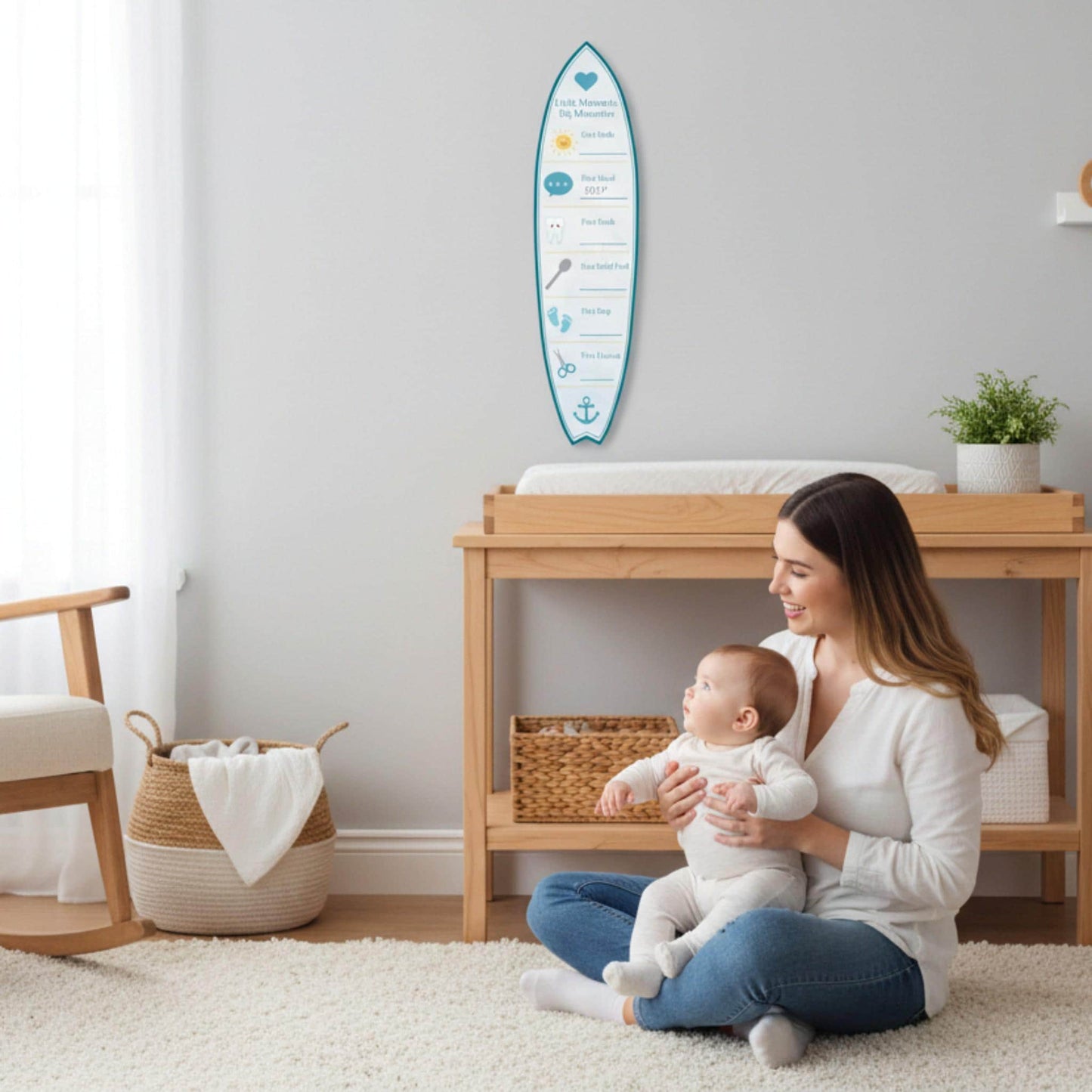 Baby Milestone Surfboard, Baby Firsts Keepsake Board, Nursery Wall Decor, Coastal Baby Milestones Sign, Baby Shower Gift