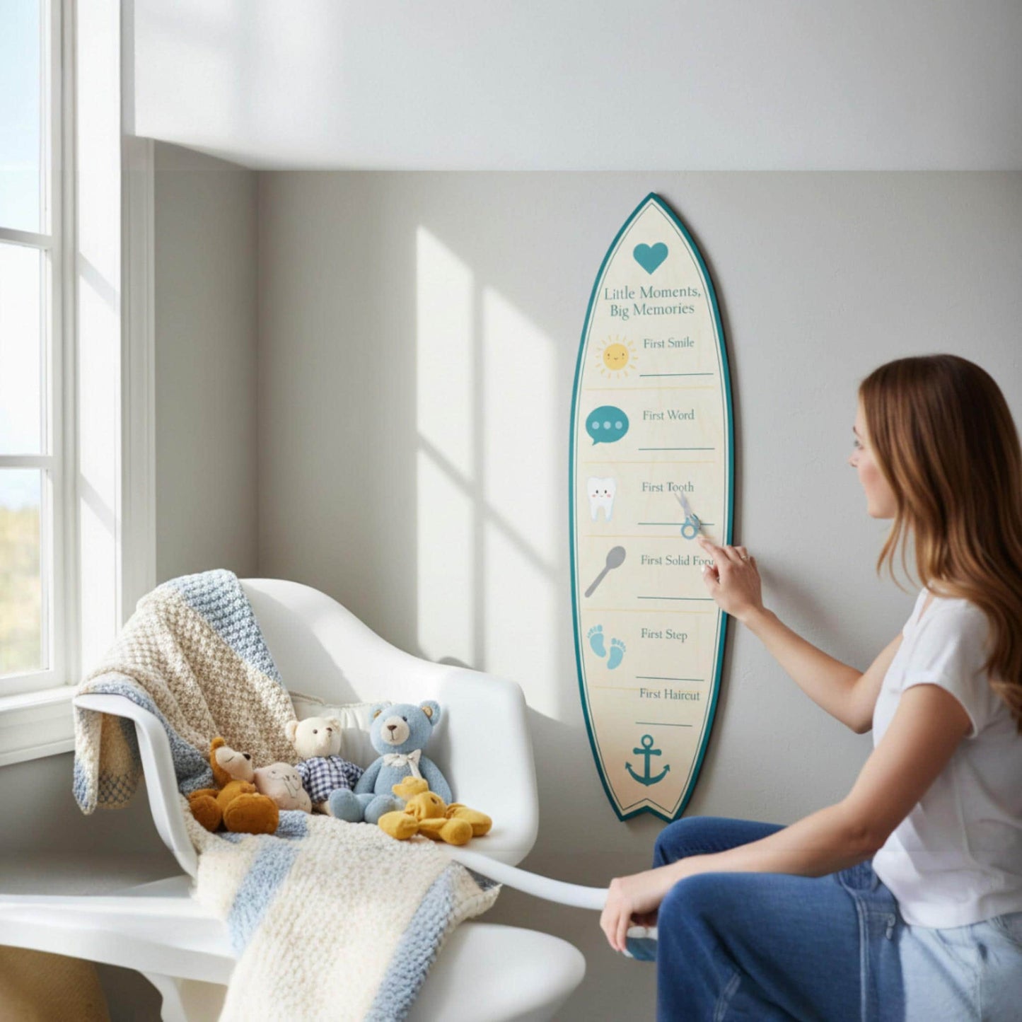 Baby Milestone Surfboard, Baby Firsts Keepsake Board, Nursery Wall Decor, Coastal Baby Milestones Sign, Baby Shower Gift