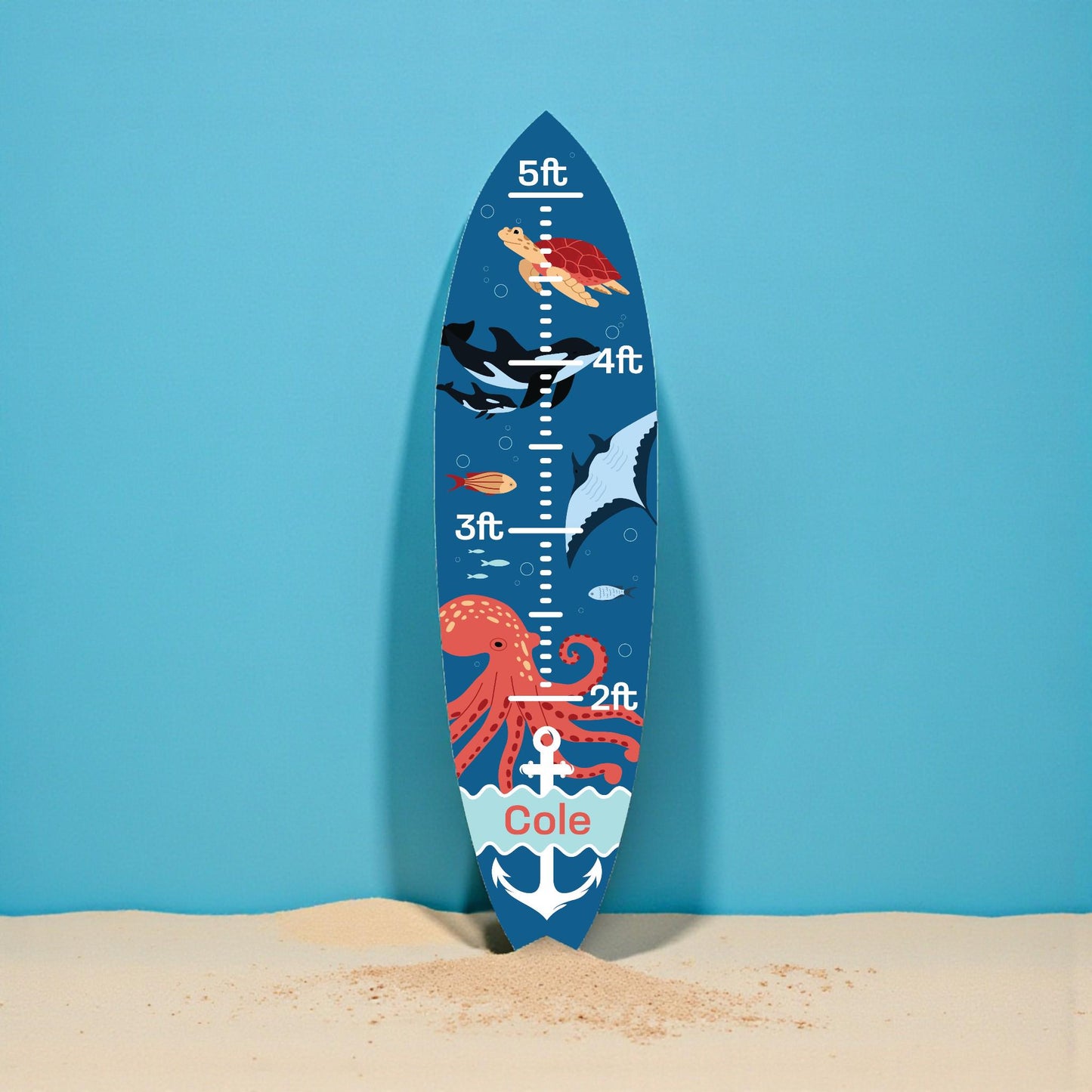 Underwater Surfboard Growth Chart, Ocean Height Chart for Kids, Personalized Nautical Growth Chart, Beach Baby