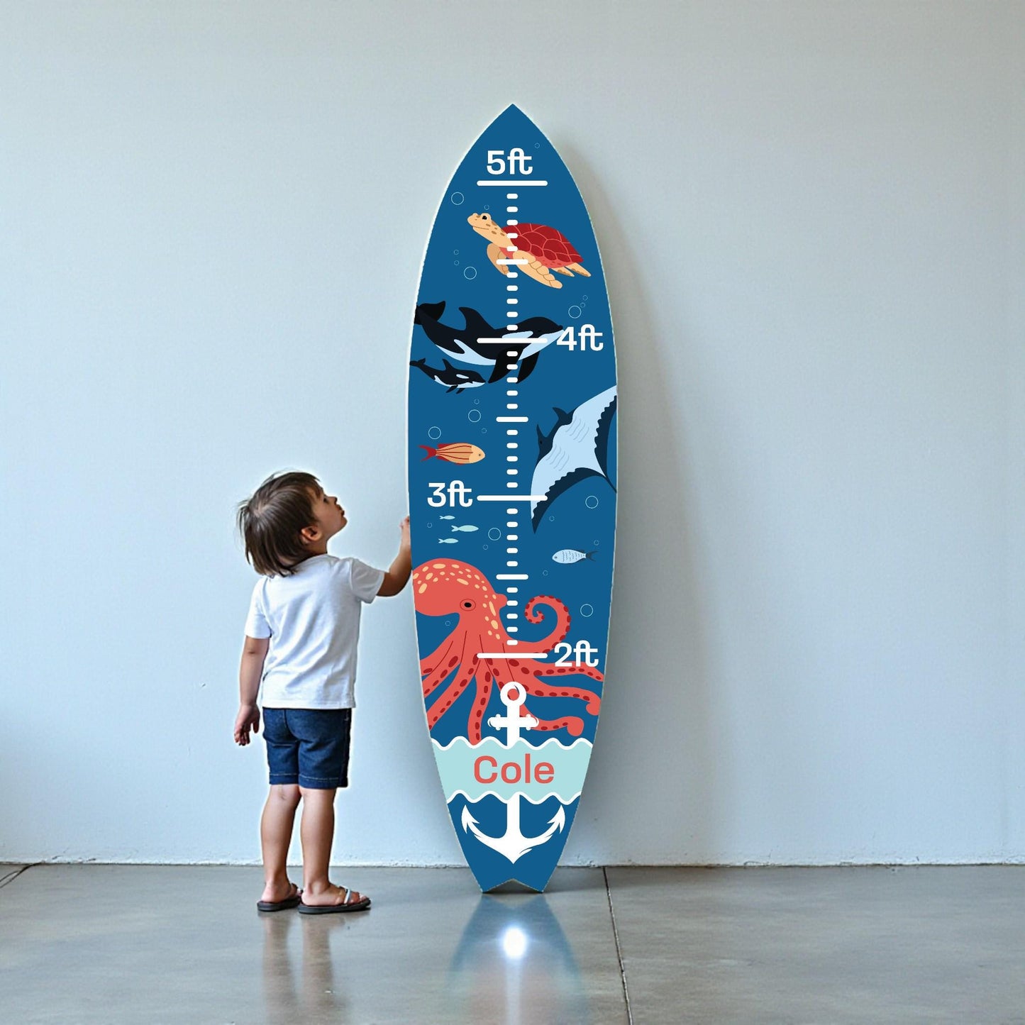 Underwater Surfboard Growth Chart, Ocean Height Chart for Kids, Personalized Nautical Growth Chart, Beach Baby