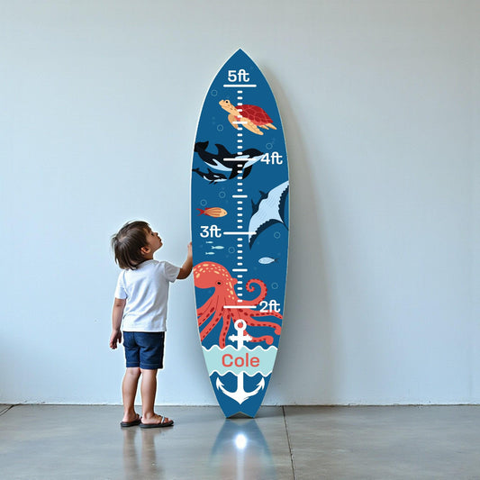 Extra Tall Underwater Surfboard Growth Chart, Ocean Height Chart for Kids, Personalized Nautical Growth Chart, Beach Baby