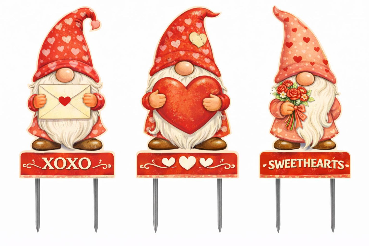 Premium Valentine Gnome Yard Sign – Set of 3 | Heavy-Duty PVC Outdoor Decor | 12” Tall + Metal Stakes | Reusable Year After Year