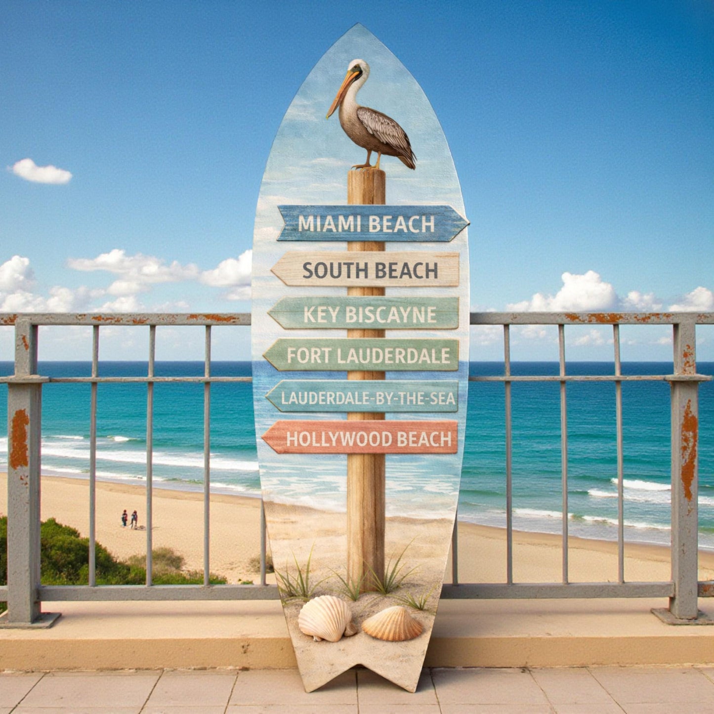 Florida Miami Beach Surfboard Sign – South Beach, Key Biscayne, Fort Lauderdale, Lauderdale-By-The-Sea and Hollywood