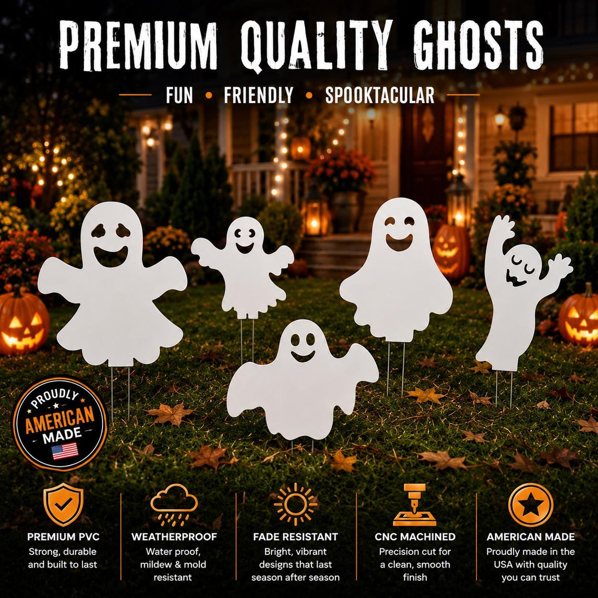 PVC Halloween Ghost Yard Decor: All-Weather Outdoor Lawn Art