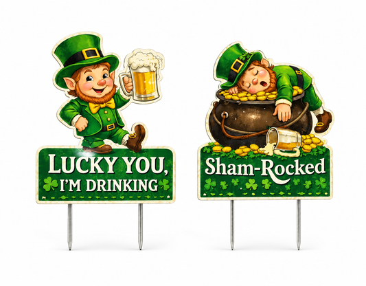 St. Patrick’s Day Gnome Yard Sign Set – Premium PVC Outdoor Decor | 12” Tall + Metal Stakes | Reusable Lawn Decorations
