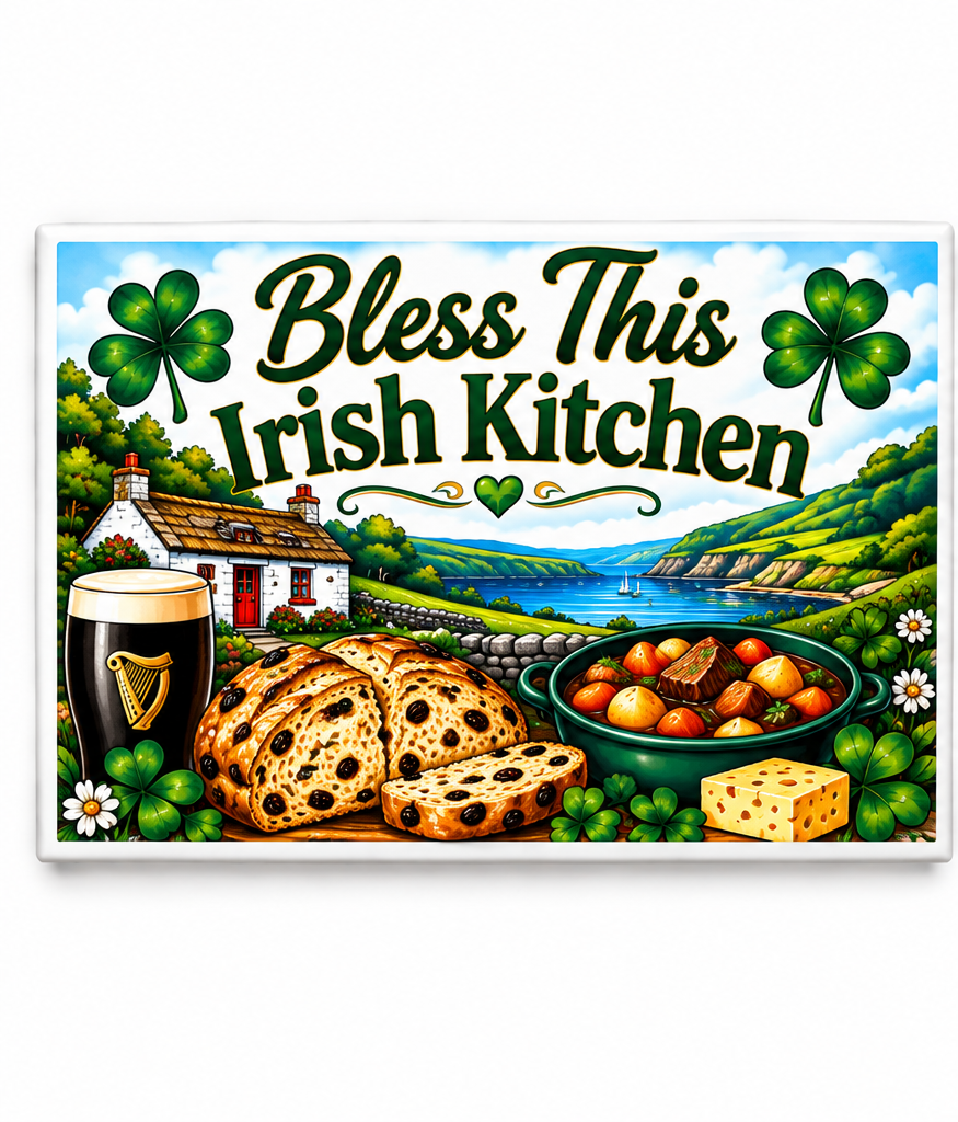 Bless This Irish Kitchen full square-corner rectangular magnet on white