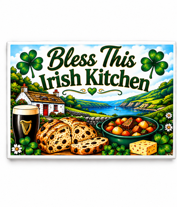 Bless This Irish Kitchen full square-corner rectangular magnet on white