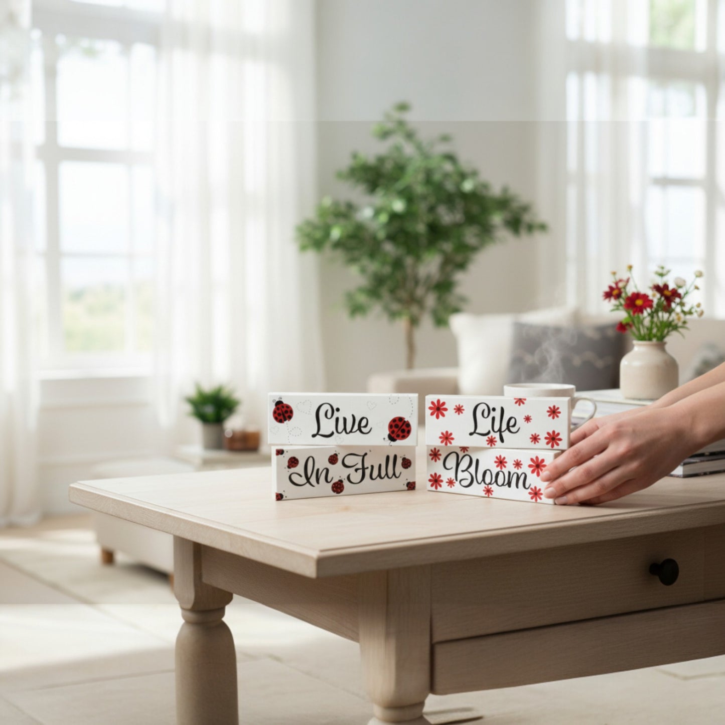 Live Life in Full Bloom, Spring Decor, Ladybugs Theme