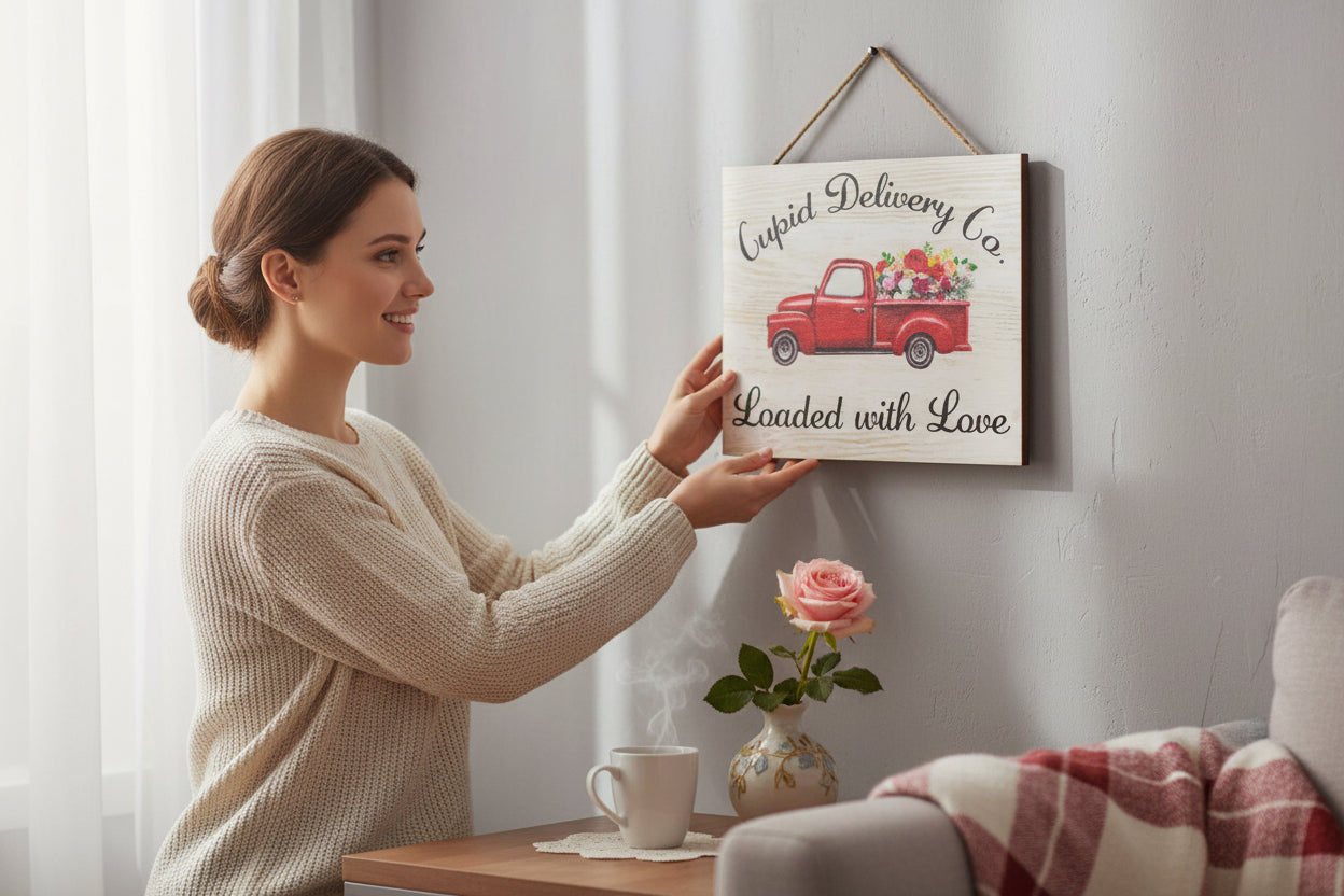 Valentine’s Day Decor – Cupid Delivery Co Loaded with Love Farmhouse Sign