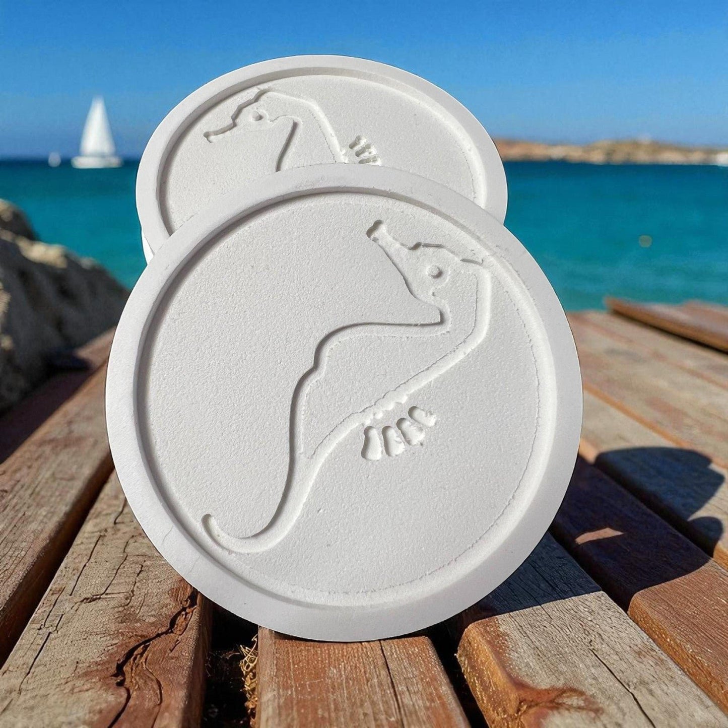 Seahorse Drink Coasters Set of 4, Indoor Outdoor PVC Coasters, Carved Seahorse