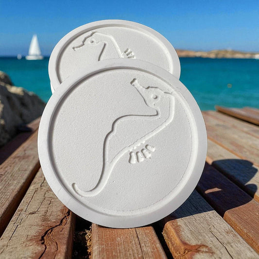 Seahorse Drink Coasters Set of 4, Indoor Outdoor PVC Coasters, Carved Seahorse
