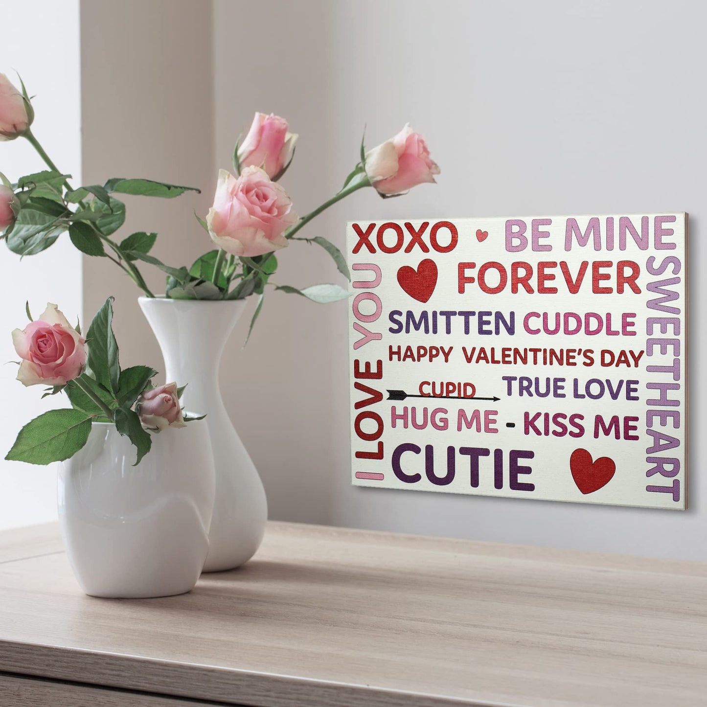 JennyGems Valentines Day Decor, Happy Valentine's Day Be Mine XOXO Hug Me I Love You Wooden Sign, Valentines Day Decoration, Made in USA