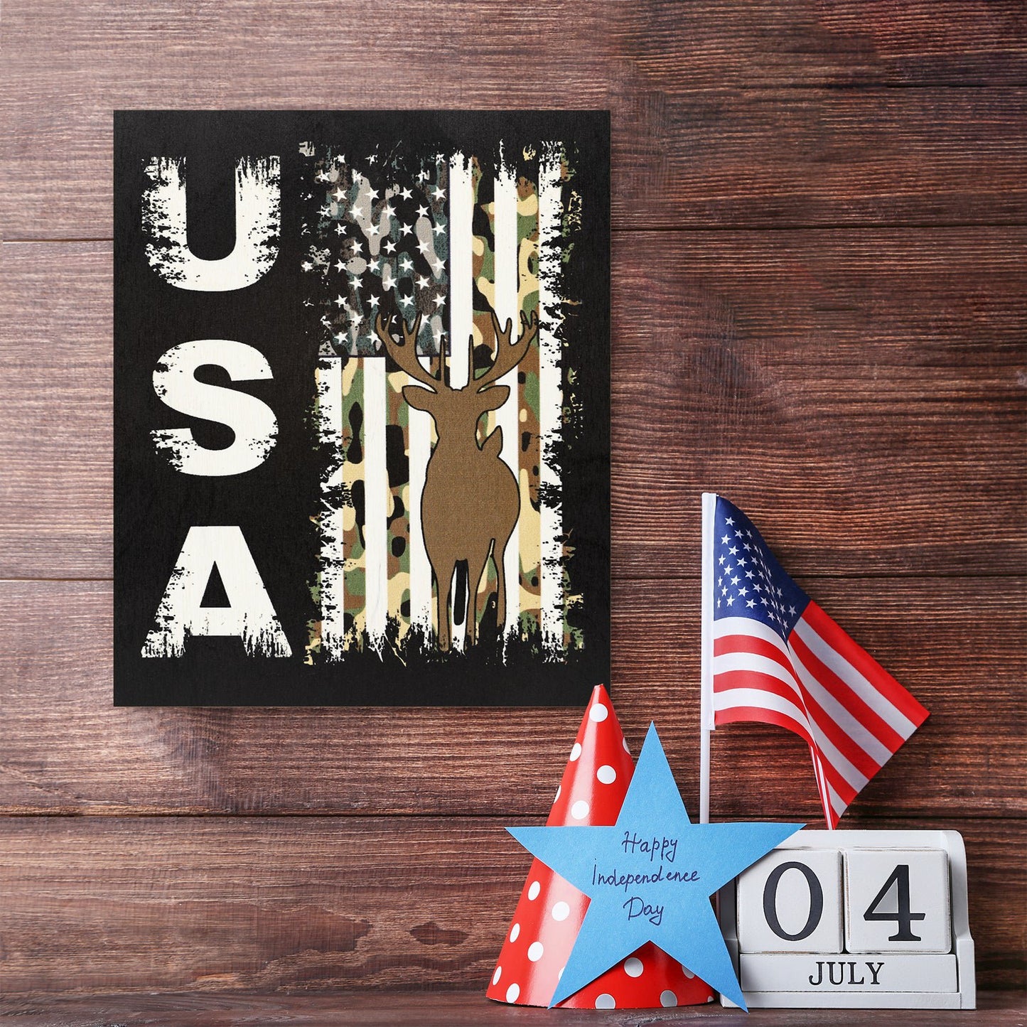 JennyGems Patriotic Decor, American Flag Camo Sign, 4th of July, Memorial Day
