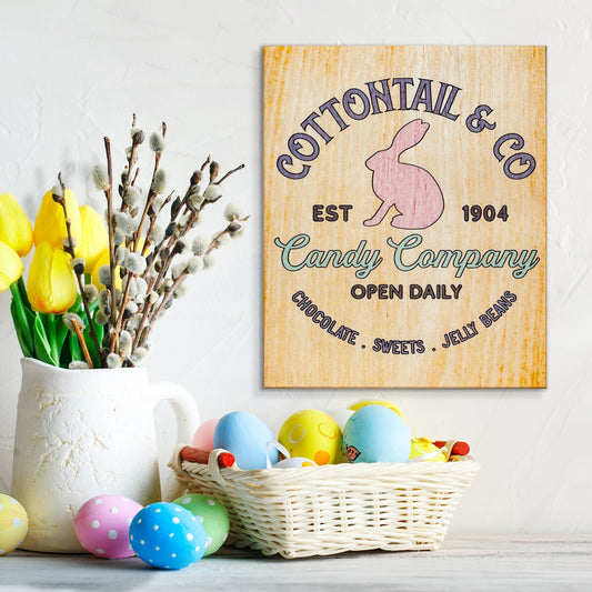 Cottontail Candy Company Easter Sign: Farmhouse Bunny Decor